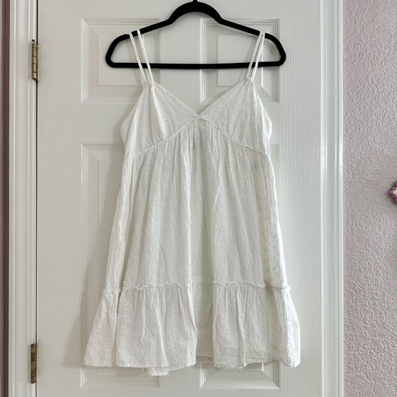 Wild‎ Fable White Eyelet Cami Babydoll Mini Short Dress Ruffle Hem Medium - Picture 7 of 10